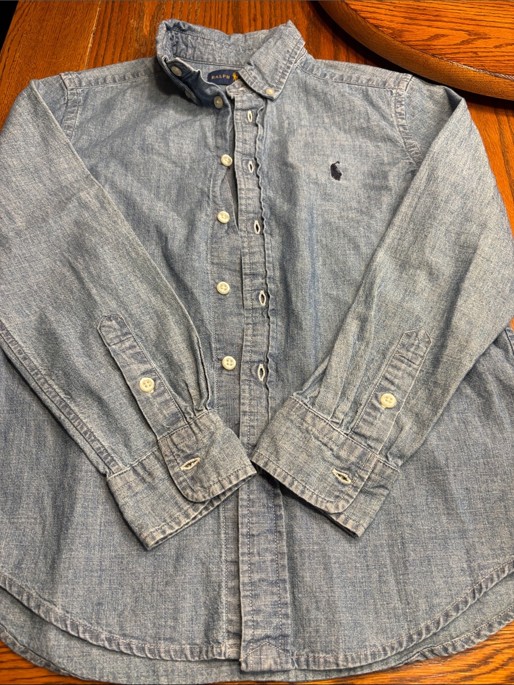 Ralph Lauren Light Denim Button-Down Shirt with Polo Embroidery